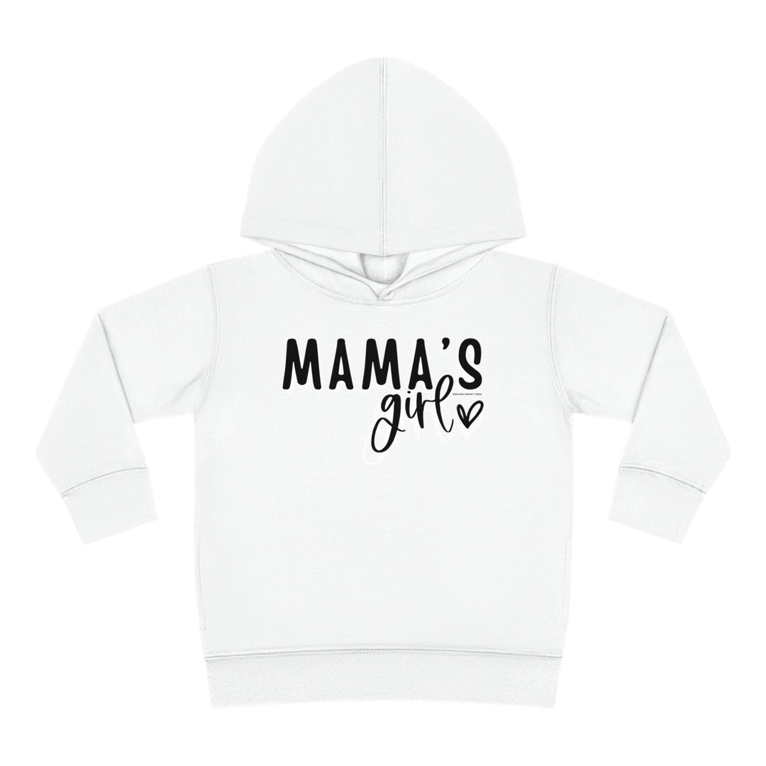 Toddler hoodie with Mama's Girl design, jersey-lined hood, cover-stitched details, and side seam pockets. 60% cotton, 40% polyester blend for comfort and durability. Sizes: 2T, 4T, 5-6T.
