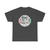 Unisex Sassy Grand Mama Flower Tee, a grey t-shirt with a graphic design. No side seams, durable tape on shoulders, ribbed knit collar. 100% cotton, medium weight, classic fit. Sizes S-5XL.