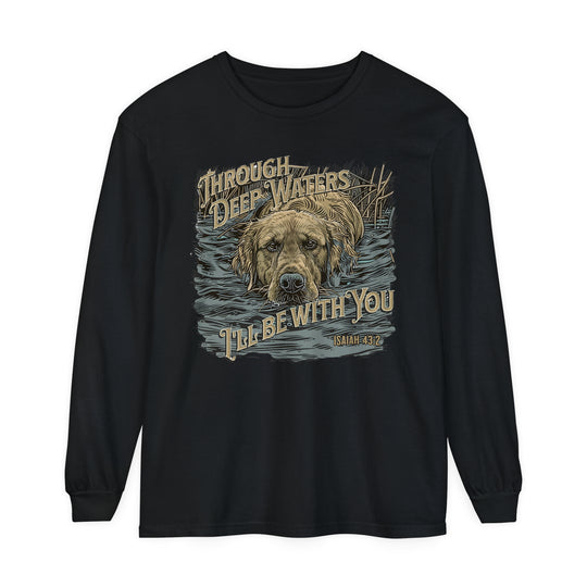 A black long-sleeve tee from Worlds Worst Tees, featuring a dog design. Made of 100% ring-spun cotton for softness and style. Perfect for casual comfort with a relaxed fit.