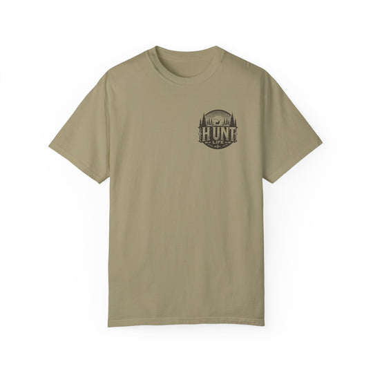 A tan Turkey Hunting Tee, garment-dyed with ring-spun cotton for coziness. Relaxed fit, double-needle stitching for durability, no side-seams for shape retention. Ideal for daily wear.