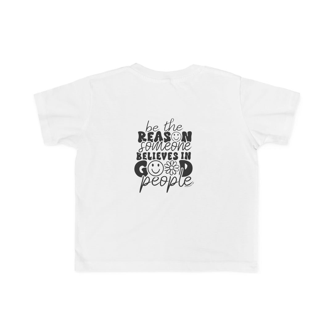 Toddler tee with bold black text, 100% cotton, soft for sensitive skin, durable print. Perfect for first adventures. Sizes: 2T, 3T, 4T, 5-6T. Features tear-away label, classic fit, true to size.