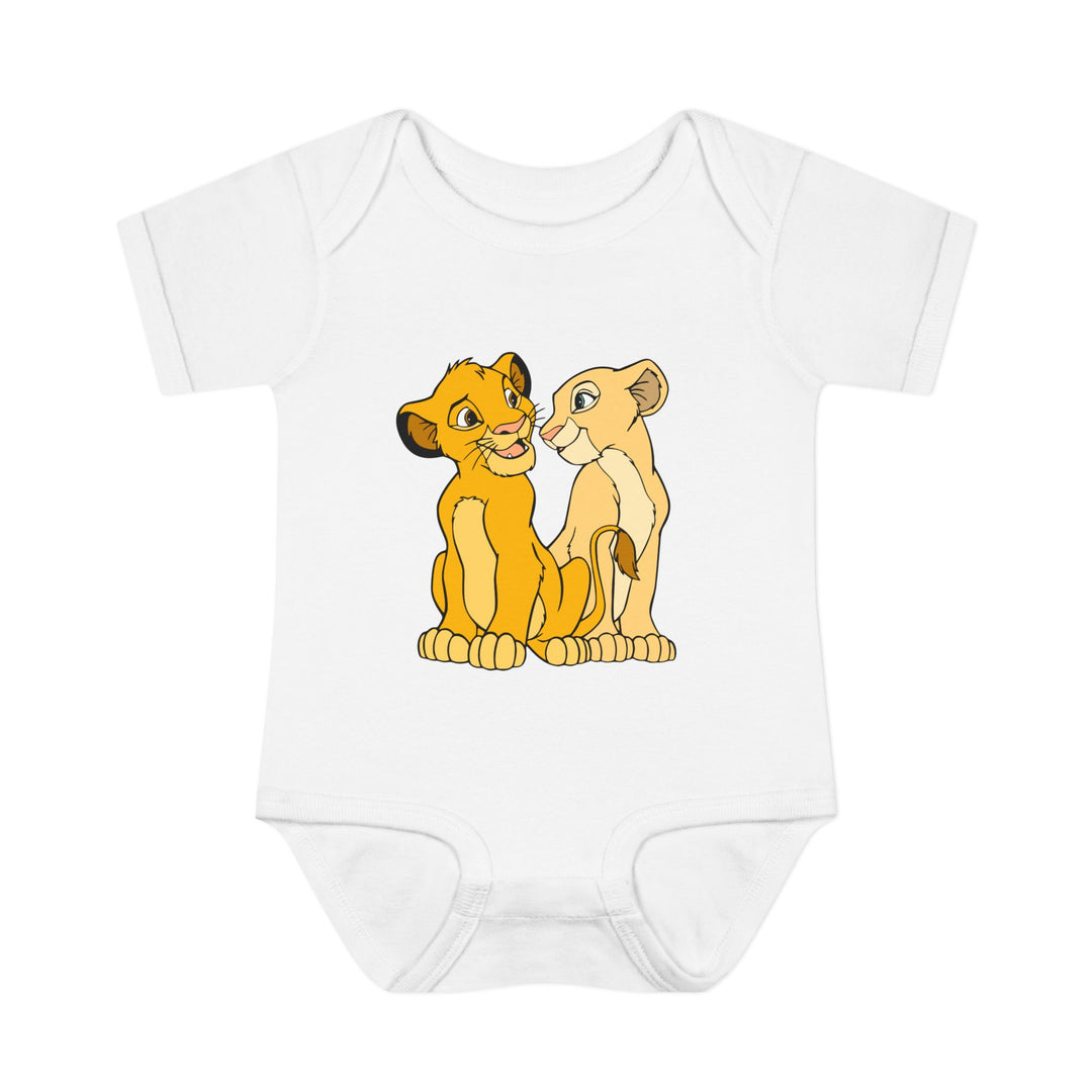 Simba Onesie: An infant unisex bodysuit with lap shoulders, crafted from soft ring-spun cotton, ensuring comfort and easy adjustments for babies.