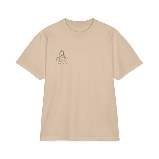 Jesus Lover Tee: Unisex garment-dyed drop-shoulder t-shirt with a vintage aesthetic, oversized fit, ribbed crew neck, and relaxed silhouette, featuring reinforced stitching for durability.