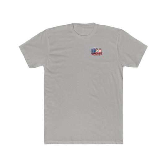 United We Stand Tee: A premium fitted grey t-shirt with a logo, ideal for workouts or daily wear. Made of 100% combed cotton, light fabric, tear-away label, and a statement print.