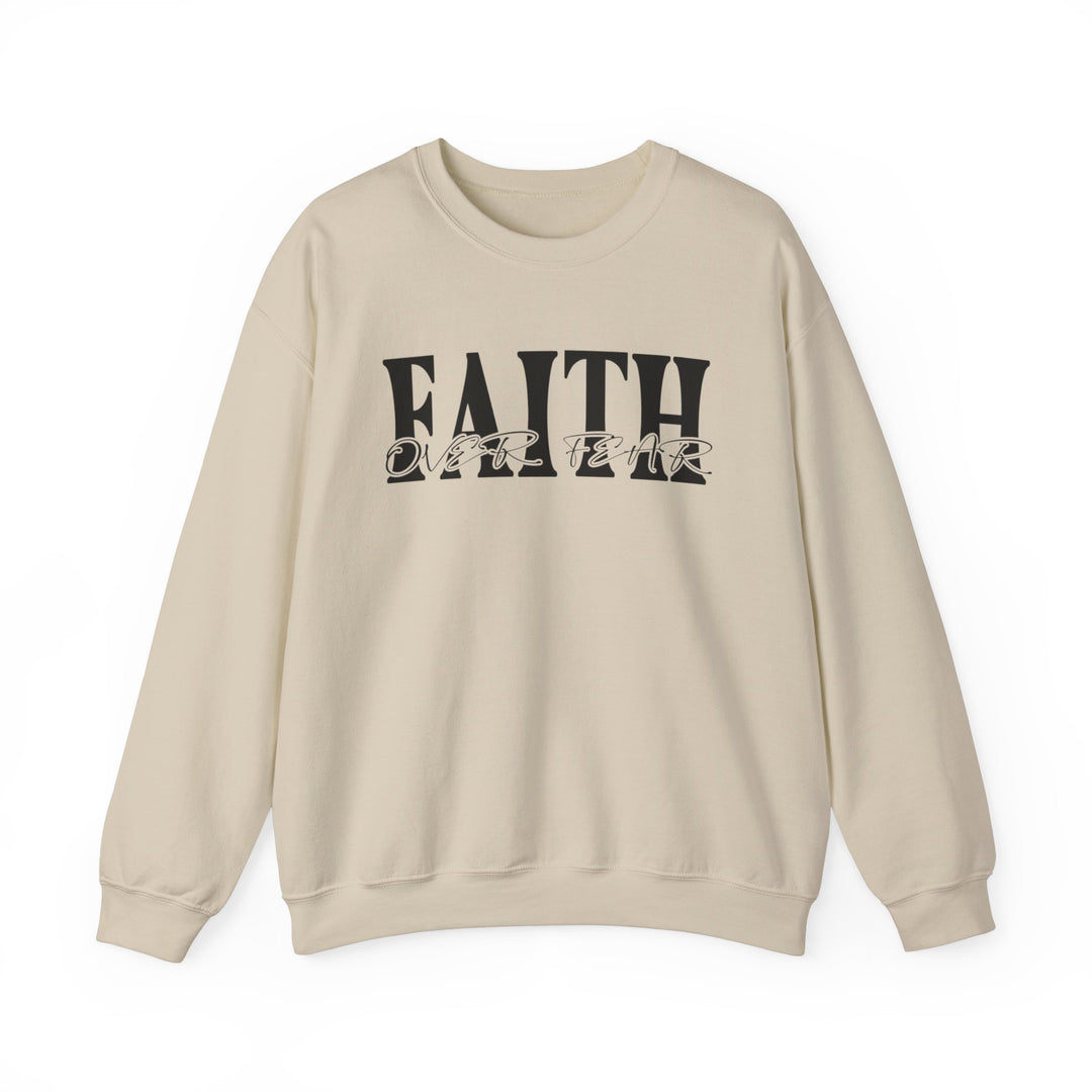 A unisex heavy blend crewneck sweatshirt featuring the Faith Over Fear Crew design. Ribbed knit collar, no itchy side seams. 50% Cotton 50% Polyester, medium-heavy fabric, loose fit, sewn-in label.