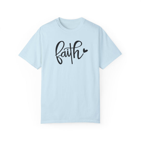A Faith Tee in ring-spun cotton, garment-dyed for coziness. Medium weight, relaxed fit, double-needle stitching for durability, no side-seams for shape retention.