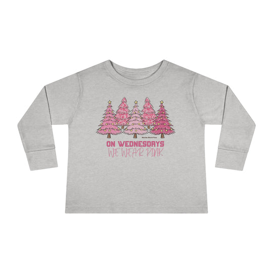 Toddler long-sleeve tee featuring pink trees and words, made of durable 100% combed ringspun cotton. Unisex fit with topstitched ribbed collar, perfect for the youngest trendsetters. From 'Worlds Worst Tees'.