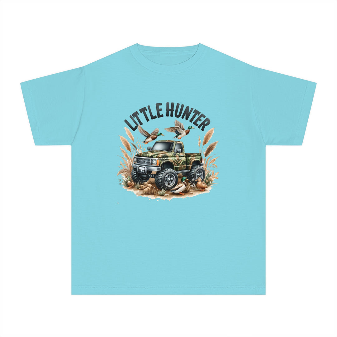 Little Hunter Kids Tee: Blue t-shirt with a truck and ducks design. 100% combed ringspun cotton, soft-washed, garment-dyed, classic fit for all-day comfort. Ideal for active kids.