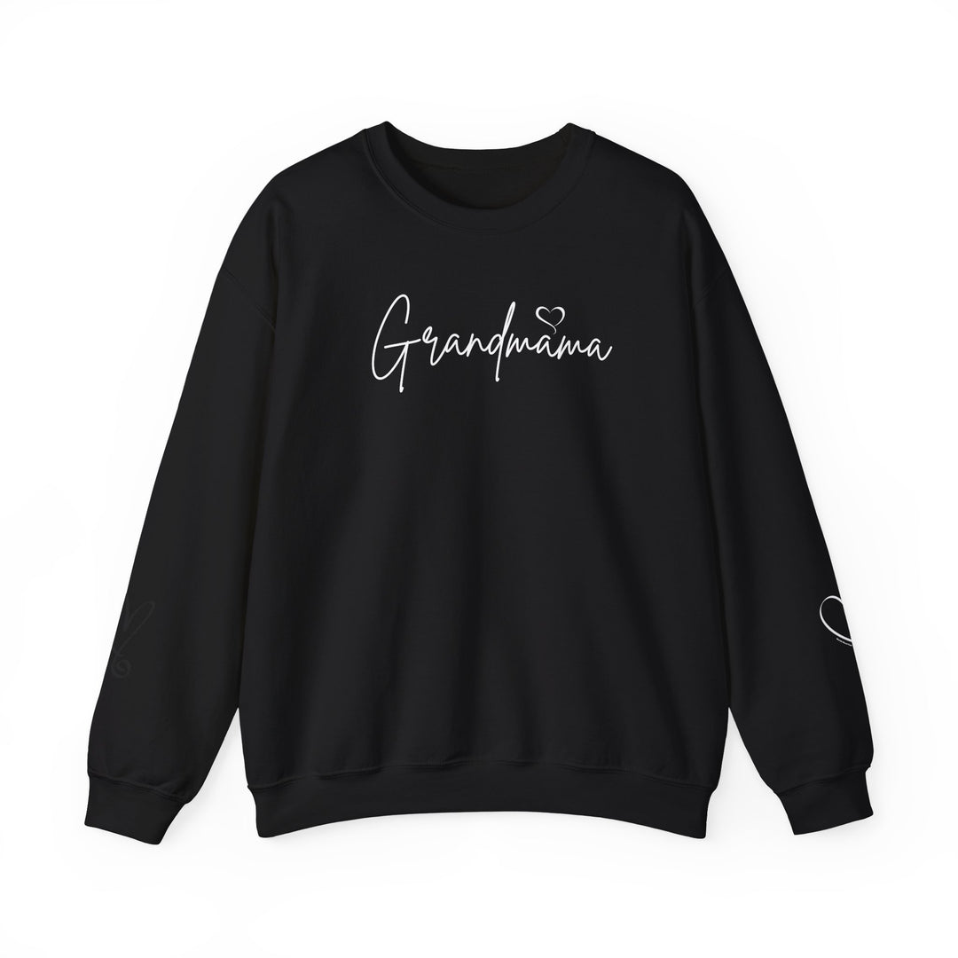 Unisex Grandmama Crew sweatshirt, black with white text. Heavy blend fabric, ribbed knit collar, no itchy side seams. Sizes from S to 5XL. Ideal for comfort in any situation.