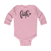 A pink baby bodysuit with black text, featuring plastic snaps for easy changing. Made of 100% cotton, with ribbed knitting for durability. Ideal for infants, from NB to 18M.