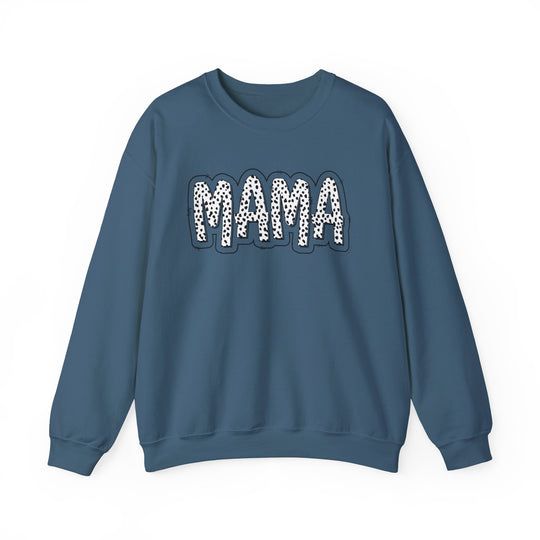 Unisex Mama Print Crew sweatshirt, a cozy blend of cotton and polyester. Ribbed knit collar, no itchy seams. Medium-heavy fabric, loose fit, true to size. Ideal for comfort and style.