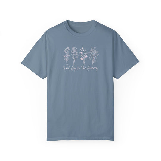 A relaxed fit, garment-dyed tee crafted from 100% ring-spun cotton. Double-needle stitching for durability, no side-seams for shape retention. Ideal for daily wear, embodying the essence of Find Joy in the Journey Tee.