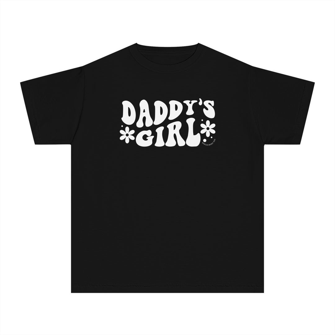Daddy's Girl Kids Tee: Black shirt with white text. Active shirt for kids, 100% combed ringspun cotton, soft-washed, classic fit, perfect for play or study time. Sizes: XS to XL.