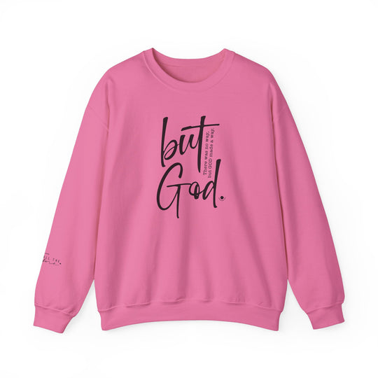 A unisex heavy blend crewneck sweatshirt featuring the But God Crew design. Made from 50% cotton and 50% polyester, with ribbed knit collar, double-needle stitching, and tear-away label for comfort and durability.