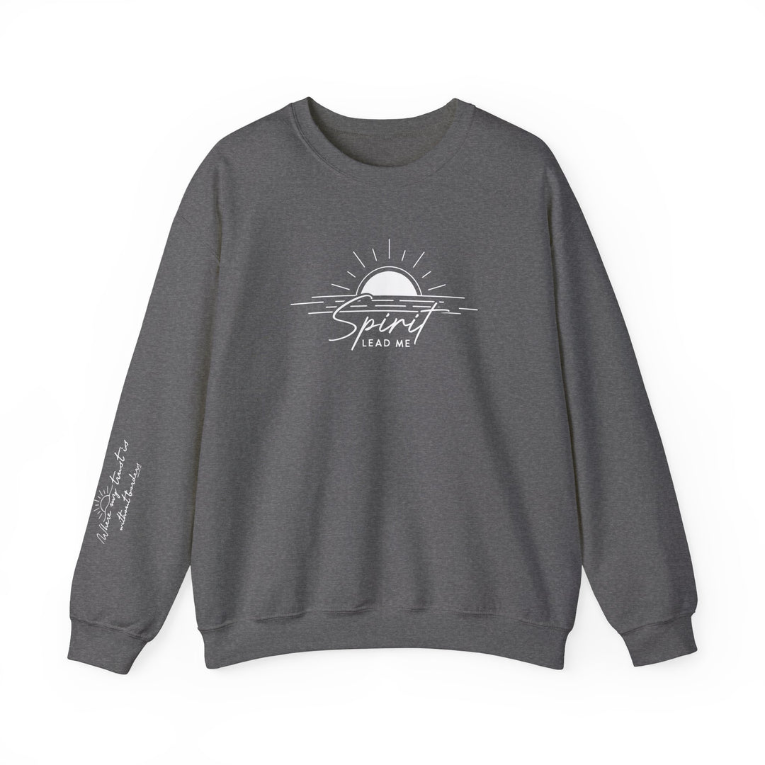 Unisex heavy blend crewneck sweatshirt, Spirit Lead me Crew, made of 50% cotton and 50% polyester. Ribbed knit collar, double-needle stitching for durability, tear-away label for comfort. Ideal for colder months.