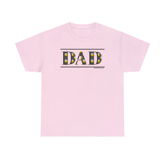 A classic Dad Beer Tee, unisex heavy cotton shirt with no side seams for comfort. Features durable tape on shoulders and ribbed knit collar. Available in various sizes. From Worlds Worst Tees.