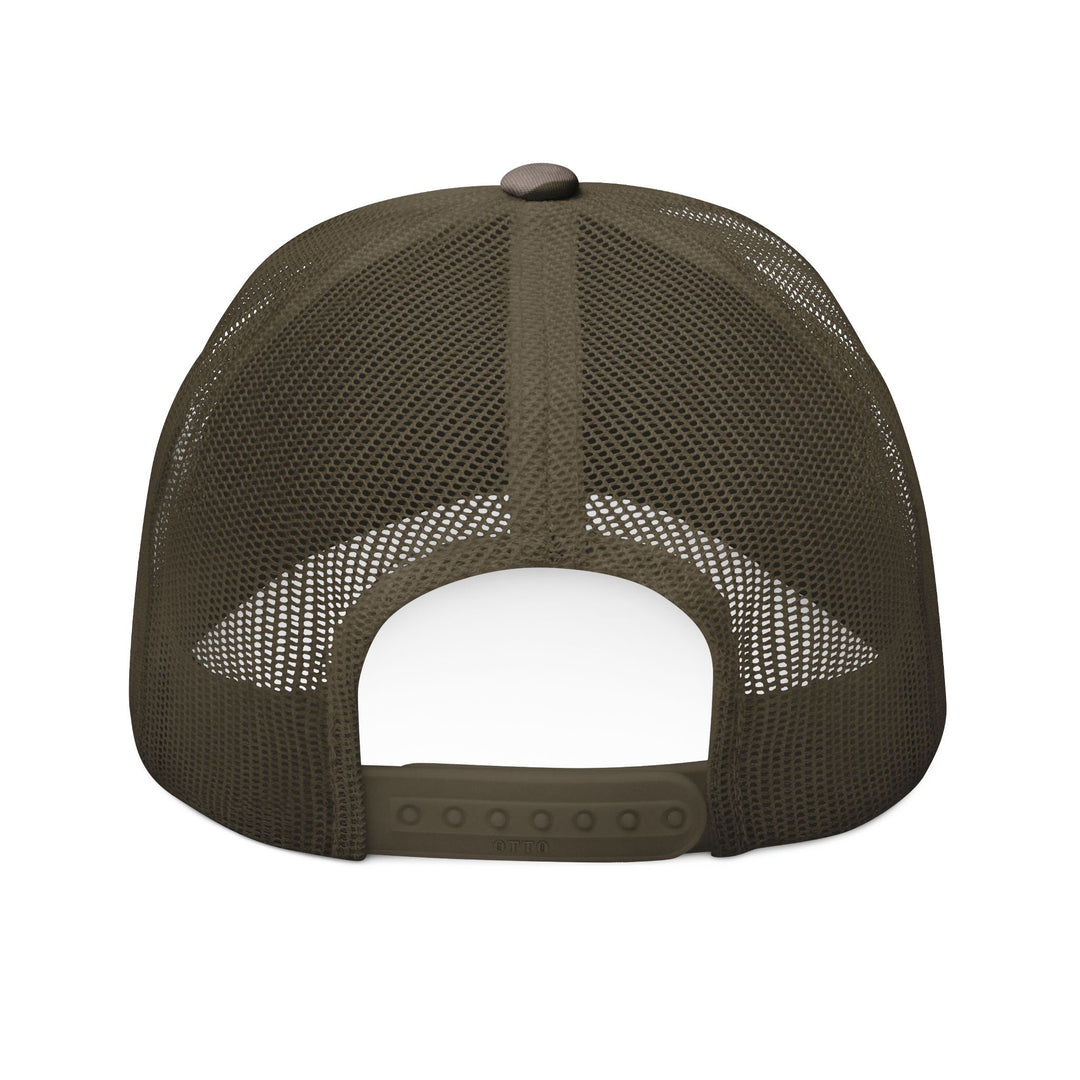 God is Greater Camouflage Trucker Hat features a camo print, cotton front, polyester mesh back, and adjustable snap closure for a comfortable, stylish fit.