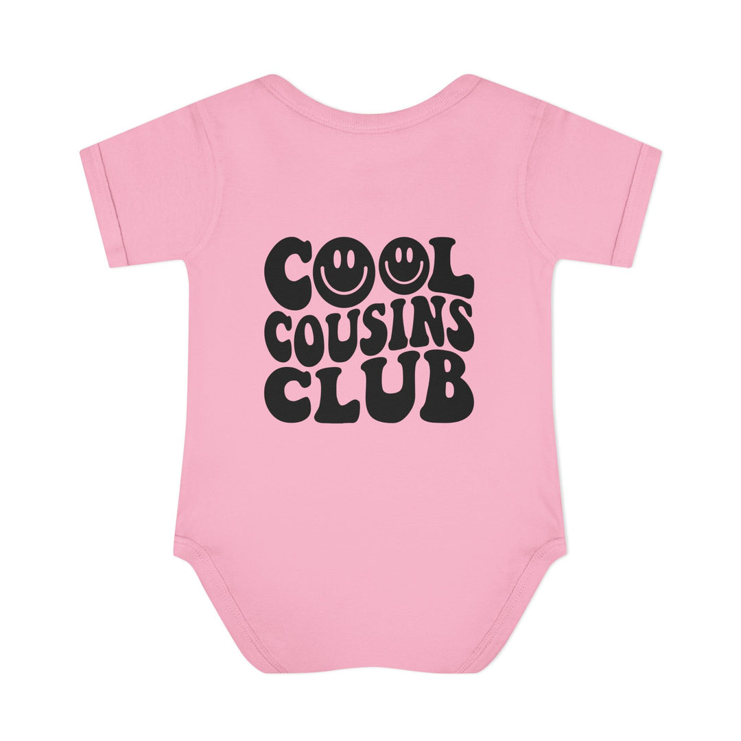Cool Cousins Club Onesie: Infant bodysuit with lap shoulders, made from soft, 100% ring-spun cotton for comfort. Features a tear-away label and unisex fit.