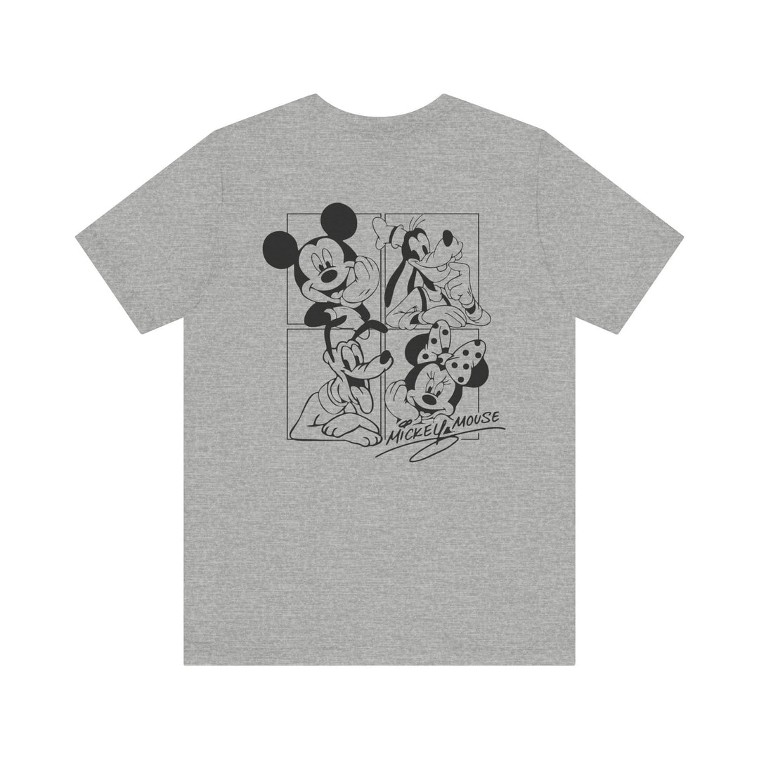 Mickey and CO Tee, a unisex short sleeve t-shirt, featuring a classic crew neckline and ribbed knit collars for shape, made from soft, breathable cotton.