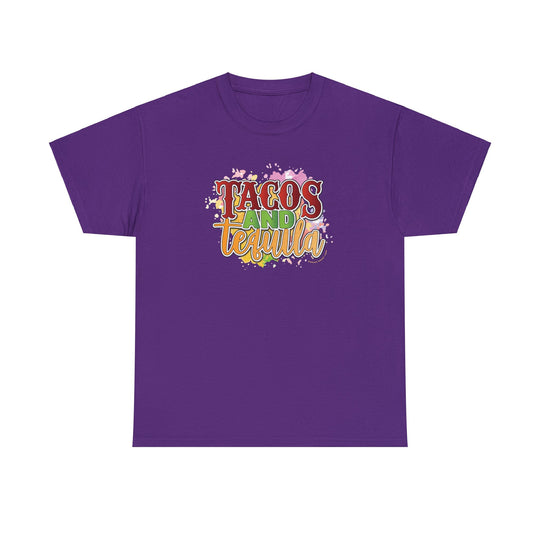 A staple for any wardrobe, the Tacos and Tequila Tee features a logo on a purple t-shirt. Unisex, heavy cotton, tear-away label, and US ethically grown cotton. Sizes S to 5XL.