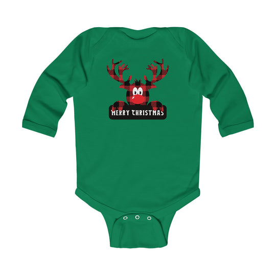 Merry Christmas Buffalo Plaid Long Sleeve Onesie