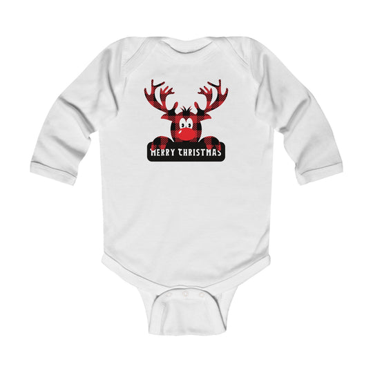 Merry Christmas Buffalo Plaid Long Sleeve Onesie