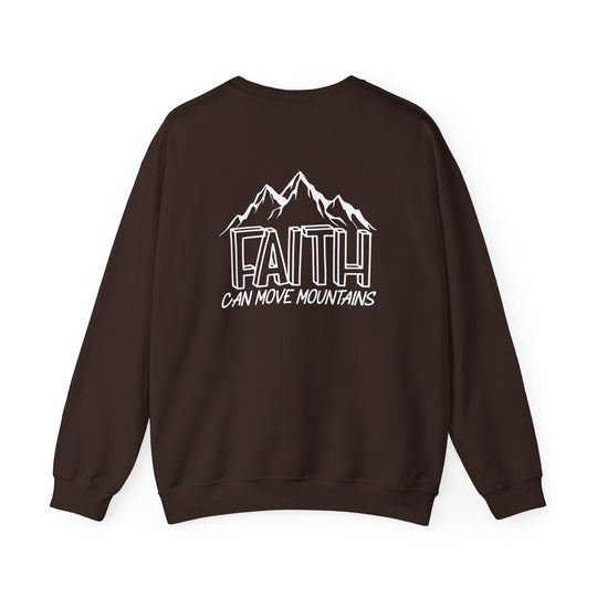 Unisex heavy blend crewneck sweatshirt featuring Faith Can Move Mountains logo. Made of 50% cotton and 50% polyester for comfort and durability. Classic fit with ribbed knit collar and double-needle stitching.