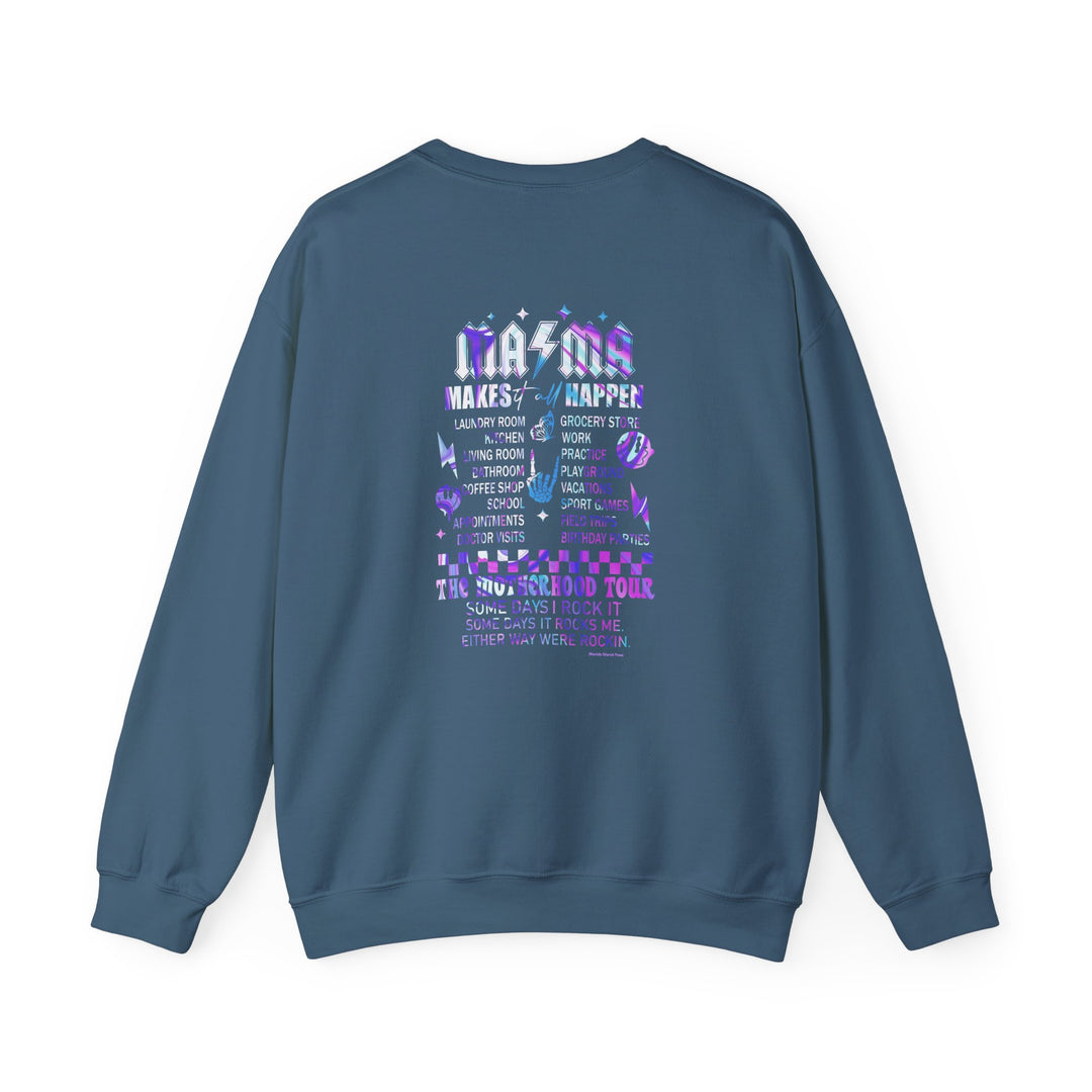 A comfortable unisex Ma/Ma Band Crew sweatshirt in a loose fit, made of 50% cotton and 50% polyester blend fabric. Ribbed knit collar, no itchy side seams. Sizes from S to 5XL.