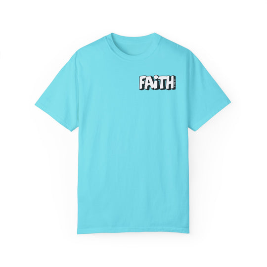 A relaxed-fit Walk By Faith Not By Sight Tee, crafted from 100% ring-spun cotton. Garment-dyed for extra coziness, featuring double-needle stitching for durability and a seamless design for a tubular shape.