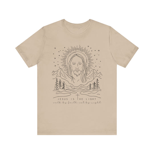 Jesus is the Light Tee, a classic unisex short sleeve shirt with a ribbed collar and tapered shoulders, offering a comfortable fit and durable shape retention.