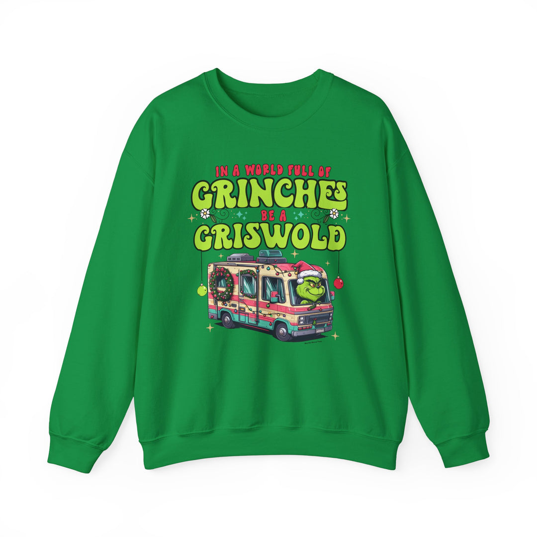 Unisex heavy blend crewneck sweatshirt, Be a Griswold Crew, featuring a cartoon holiday vehicle design. Comfortable, medium-heavy fabric with ribbed knit collar, ideal for all occasions. Sewn-in label, true to size.