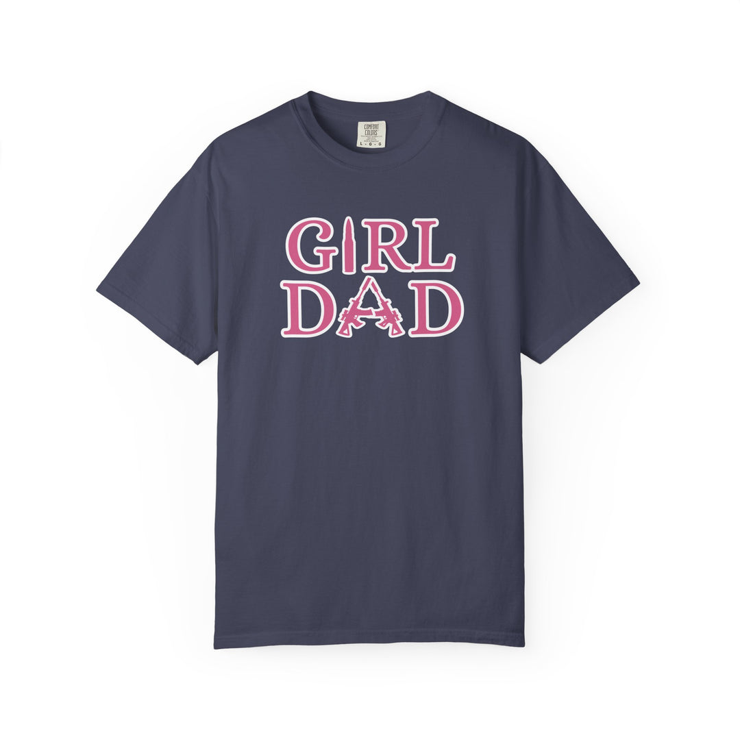 Girl Dad Tee, a blue active shirt by Comfort Colors, features durable double-needle stitching, soft-washed 100% ring-spun cotton, and a relaxed fit for daily comfort.