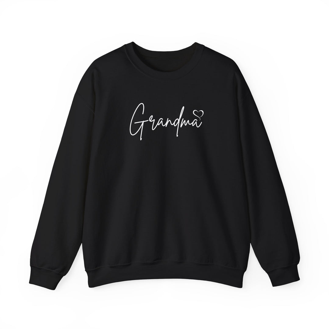 A cozy Grandma Love Crew unisex sweatshirt in black with white text. Made of 50% cotton and 50% polyester, ribbed knit collar, no itchy side seams. Medium-heavy fabric, loose fit, true to size.