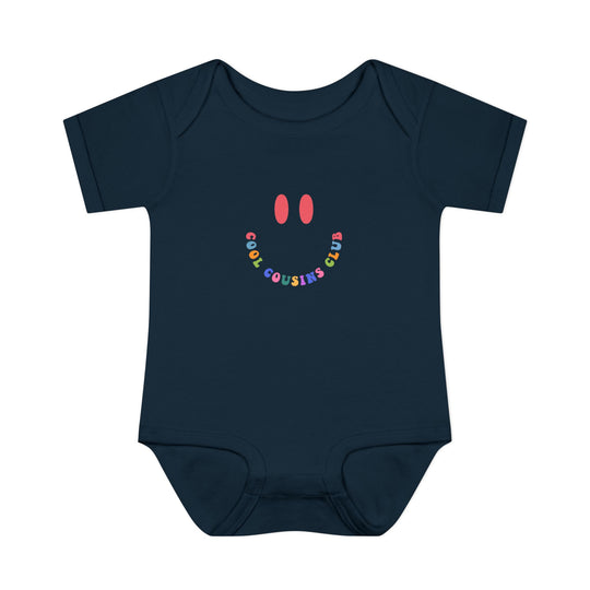 Cool Cousins Club Onesie: A soft, 100% ring-spun cotton infant bodysuit with lap shoulders for easy dressing, offering comfort and flexibility for babies.