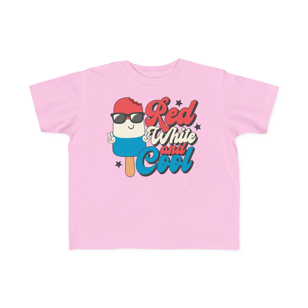 Red White and Cool Toddler Tee, soft cotton, classic fit, durable print, ideal for toddlers' sensitive skin, perfect for early adventures. Available in sizes 2T to 6T.