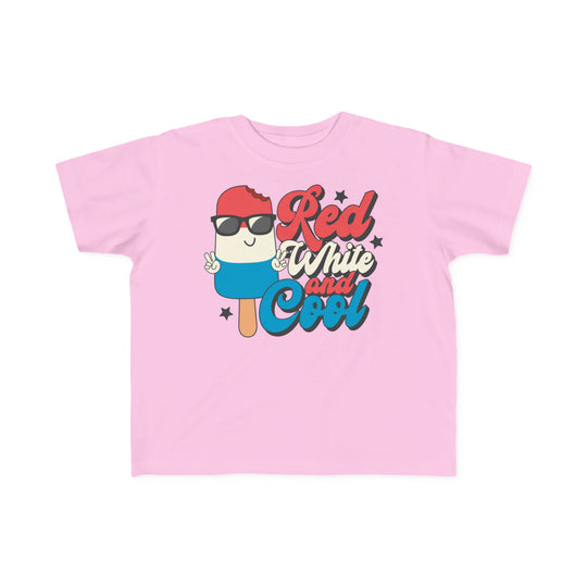 Red White and Cool Toddler Tee, soft cotton, classic fit, durable print, ideal for toddlers' sensitive skin, perfect for early adventures. Available in sizes 2T to 6T.