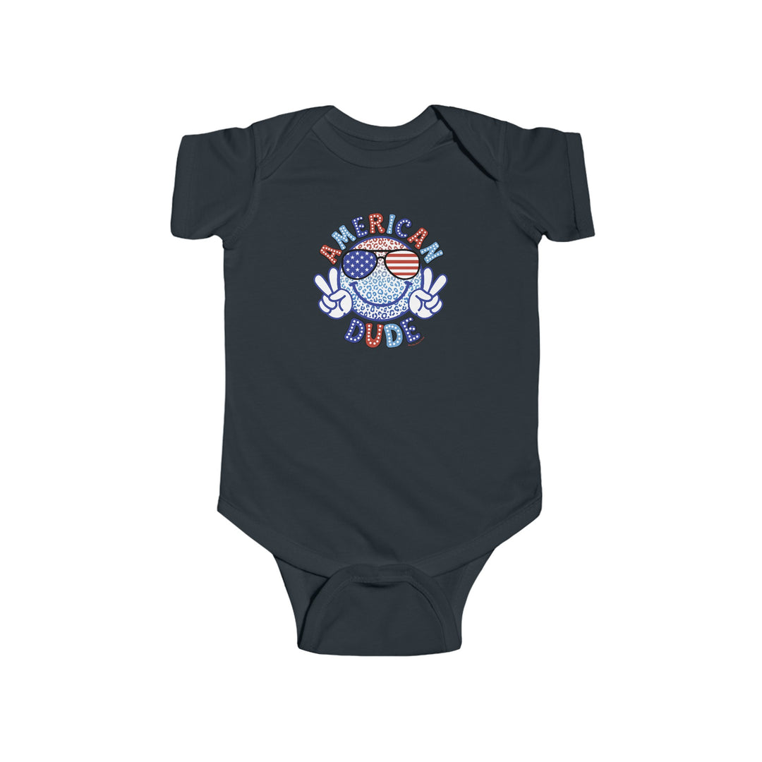 A baby bodysuit featuring a peace sign logo, made of 100% cotton for durability and softness. Plastic snaps for easy changing access. From Worlds Worst Tees, known for unique graphic t-shirts.