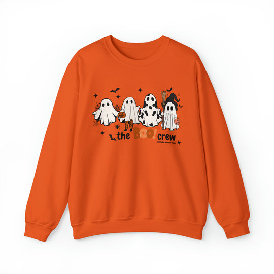 A unisex heavy blend crewneck sweatshirt featuring a playful Boo Crew design with cartoon ghosts. Made of 50% cotton, 50% polyester, ribbed knit collar, and no itchy side seams. Comfortable, loose fit.