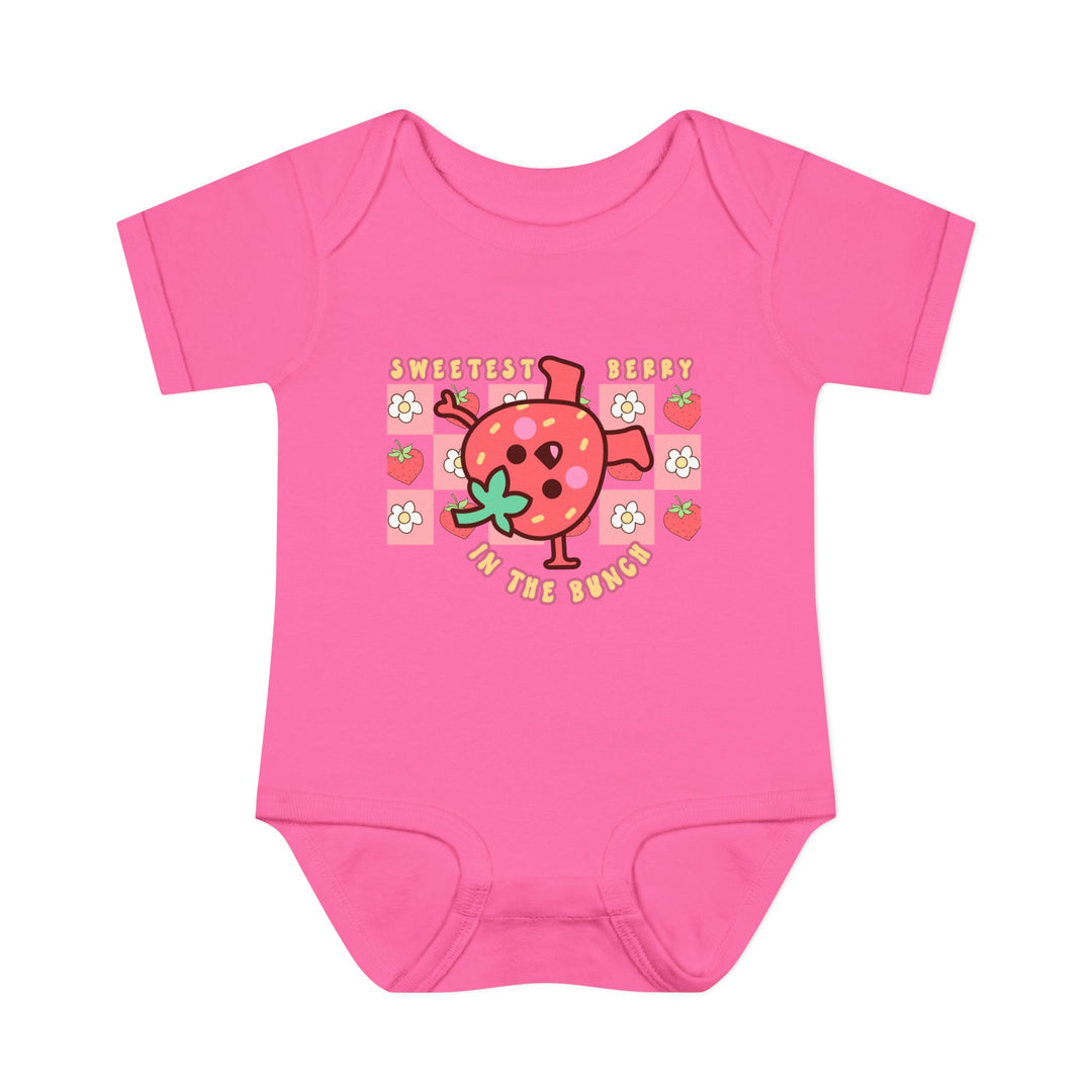 Sweetest Berry in the Bunch Onesie: Soft, 100% ring-spun cotton infant bodysuit with lap shoulders, designed for comfort and ease, available in multiple sizes.