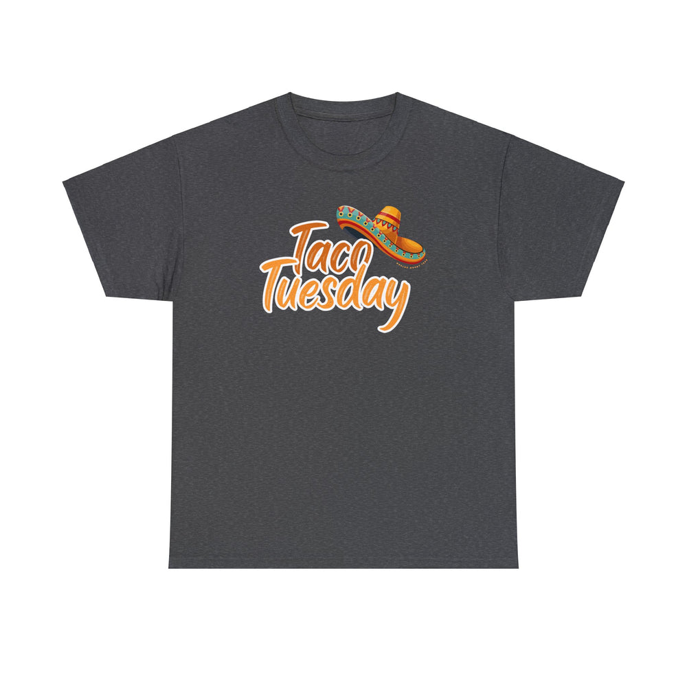 A staple Taco Tuesday Tee from Worlds Worst Tees, featuring a logo for the occasion. Unisex, heavy cotton with no side seams, medium fabric, tear-away label, and ethical US cotton. Classic fit with crew neckline.