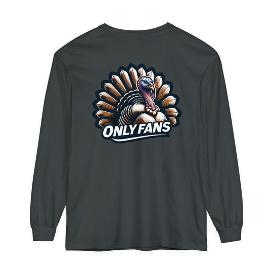 A grey long-sleeve tee featuring a turkey design, perfect for hunting enthusiasts. Made of soft ring-spun cotton with a relaxed fit for all-day comfort. From Worlds Worst Tees.