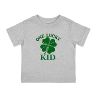 A custom grey toddler tee featuring a green clover design. Made of 100% cotton with shoulder-to-shoulder taping, double-needle stitching, and Easy Tear™ label for comfort. From Worlds Worst Tees.