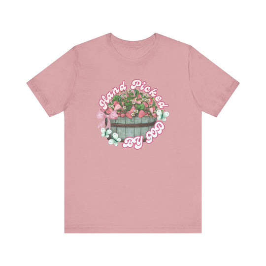 Hand Picked by GOD Tee, classic unisex jersey with ribbed knit collar, tapered shoulders, dual side seams, ideal for casual wear, made of soft Airlume cotton.