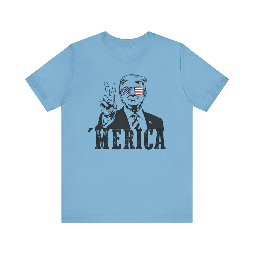 Trump 'Merica Tee: Classic unisex jersey short sleeve shirt featuring a crew neckline and ribbed knit collars for a comfortable, well-loved fit.