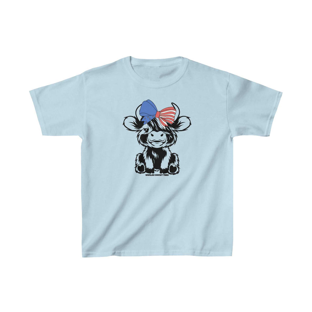 Kids' 4th of July Family Cowgirl Tee, a cotton shirt with durable twill tape shoulders, ribbed collar, and seamless sides. Light fabric, classic fit, ideal for printing. Sizes XS to XL.