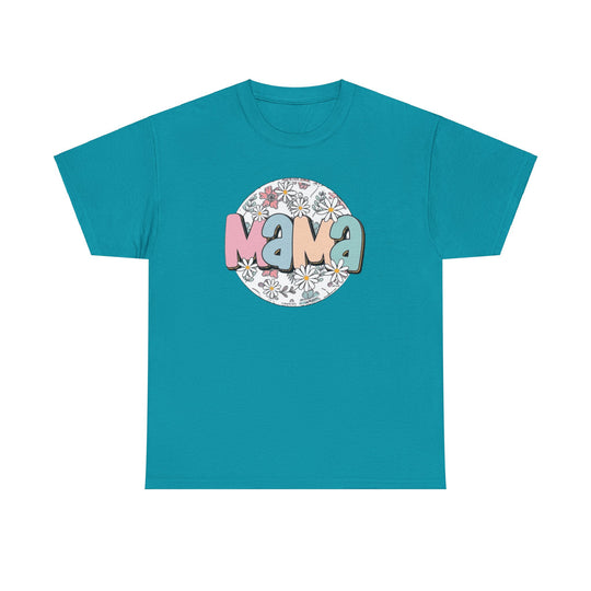 Unisex heavy cotton tee featuring a sassy mama flower design. Classic fit with ribbed knit collar for elasticity. No side seams for comfort. Durable tape on shoulders. Available in various sizes.