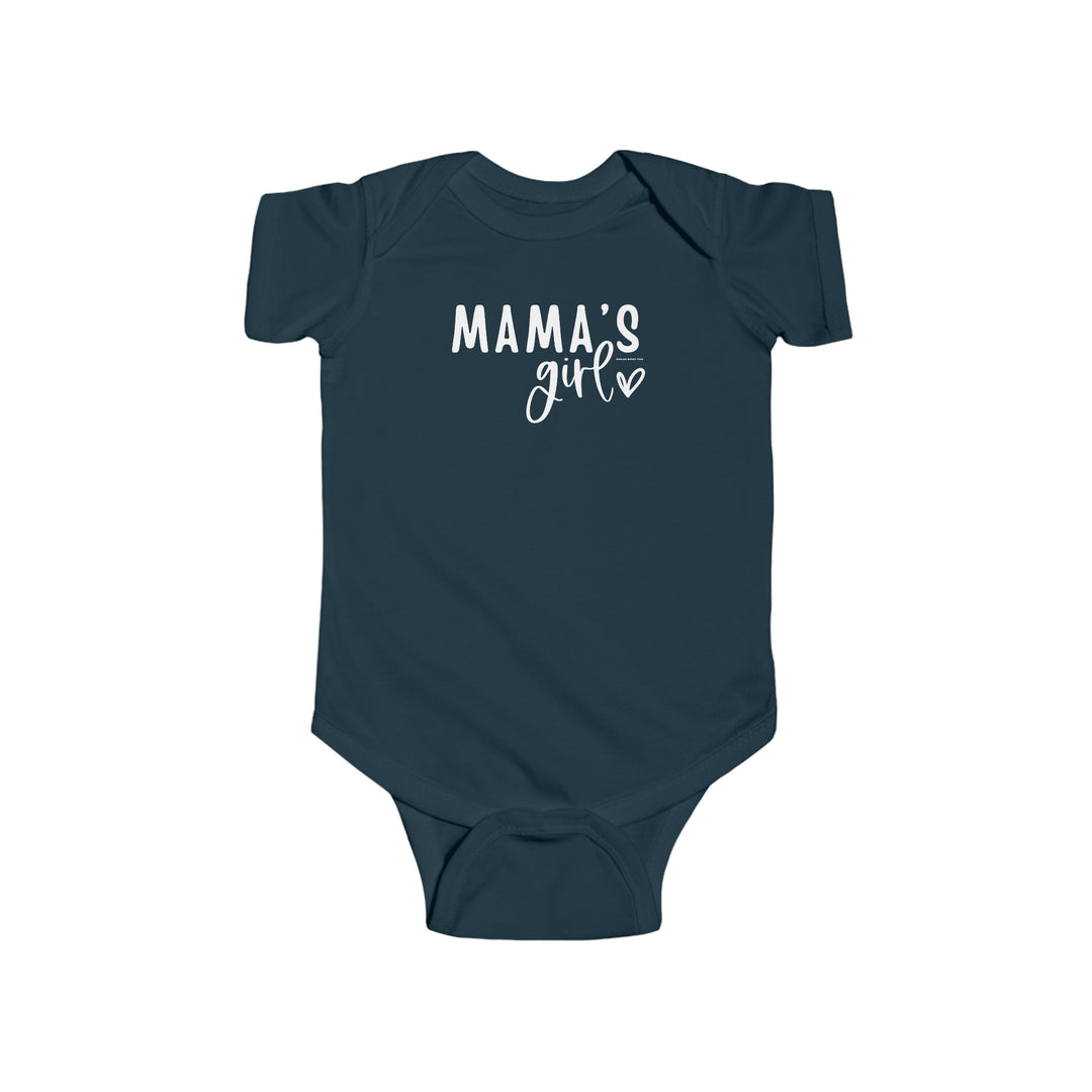 A durable and soft Mama's Girl Onesie for infants, featuring 100% cotton fabric, ribbed knitting bindings, and plastic snaps for easy changing access. From Worlds Worst Tees, known for unique graphic t-shirts.