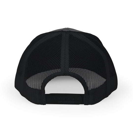 Back view of the Jesus, the Truth, the Way, the Life Snapback Trucker Cap featuring six-panel mesh, adjustable snap-back closure, and Richardson imprint on the strap.
