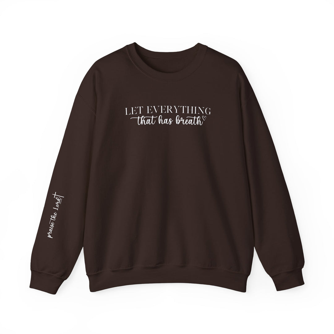 Unisex heavy blend crewneck sweatshirt featuring Let Everything That Has Breath Praise the Lord design. Classic fit with ribbed knit collar, double-needle stitching, and tear-away label for ultimate comfort and durability.