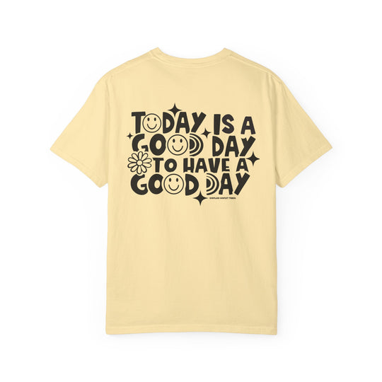 A relaxed fit God Day to Have a Good Day Tee, garment-dyed for extra coziness. Made of 100% ring-spun cotton with double-needle stitching for durability. No side-seams for a tubular shape.